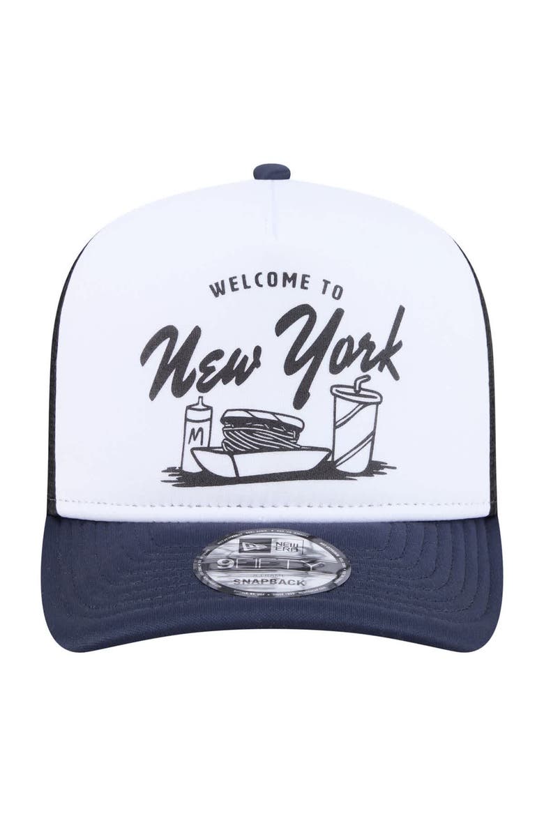 Men's New Era  White/Navy New York Yankees Foodie A-Frame 9FIFTY Trucker Snapback Hat, Alternate, color, White