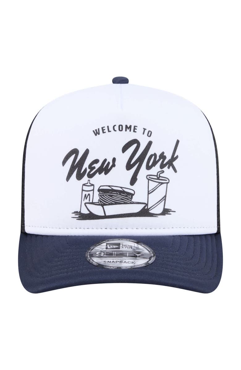 New Era Men's New Era White/Navy New York Yankees Foodie A-Frame 9FIFTY Trucker Snapback Hat, Alternate, color, White