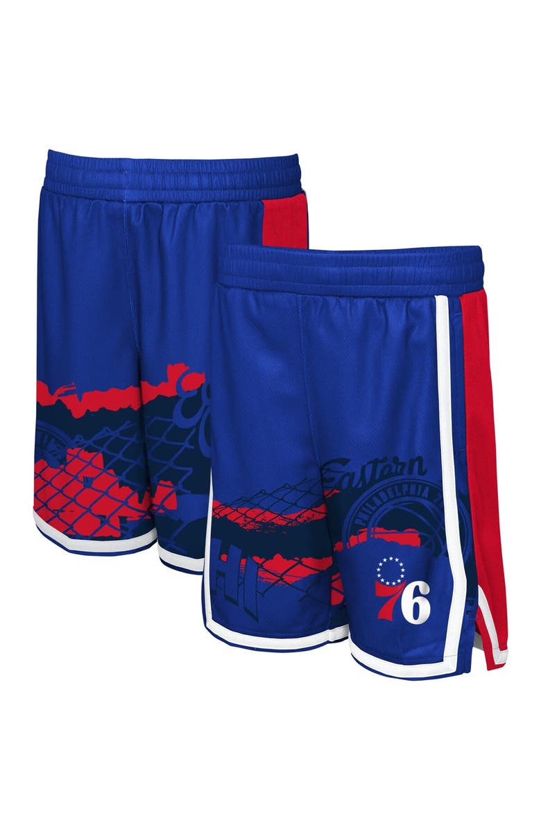 Outerstuff Youth Royal Philadelphia 76ers Fade Away Shorts, Main, color, 