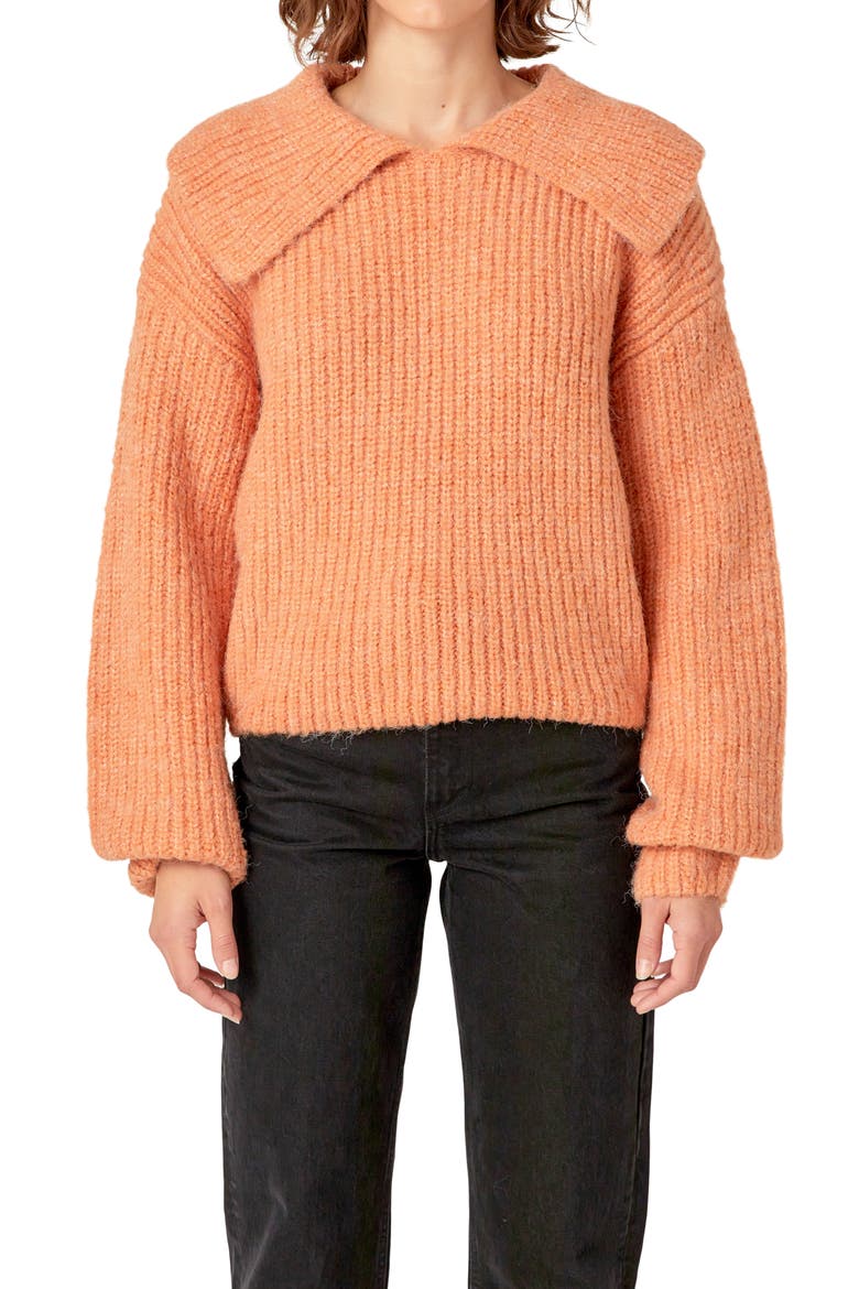 Collar Chunky Sweater, Alternate, color, PEACH