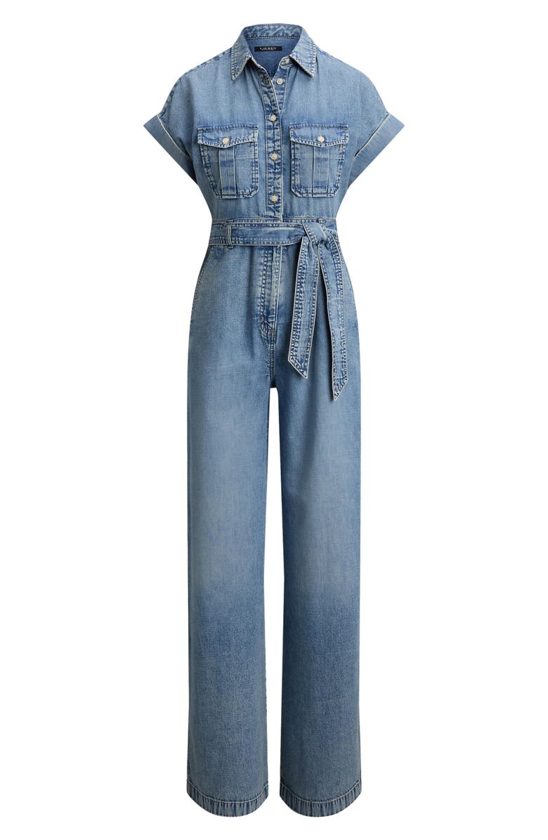 Lauren Ralph Lauren Wide Leg Denim Jumpsuit, Alternate, color, Alicia Wash