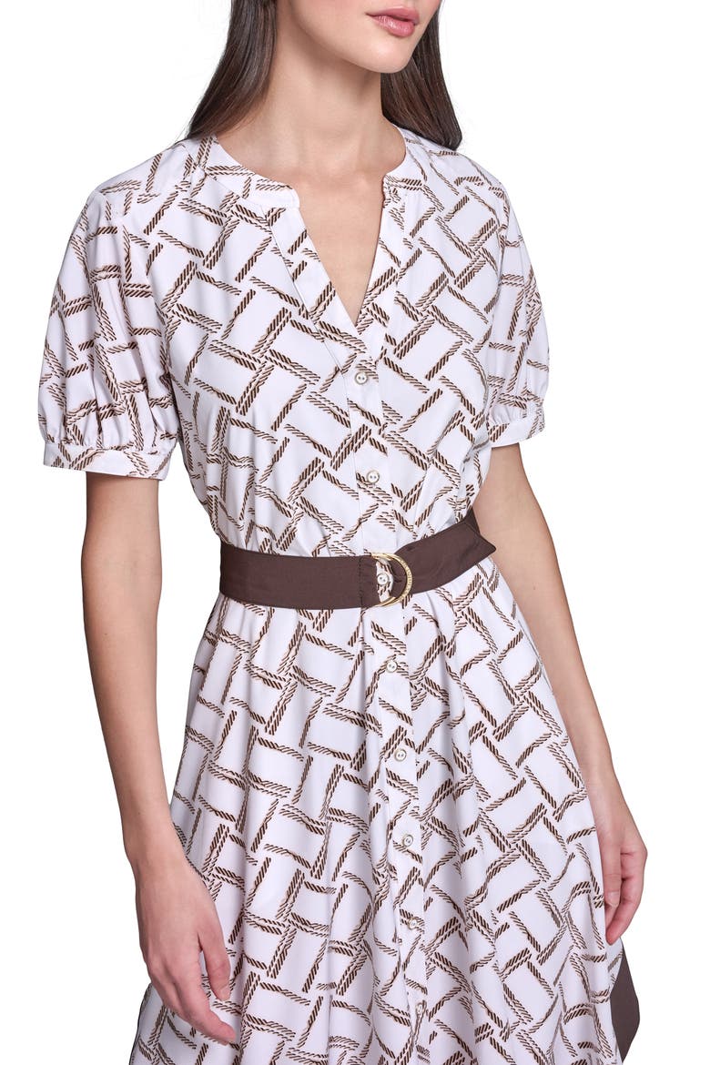 Hanky Hem Crepe Midi Shirtdress, Alternate, color, SOFT WHITE/ HUMMUS MULTI