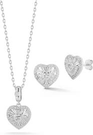 GLAZE JEWELRY CZ Heart Pendant & Stud Earrings Set