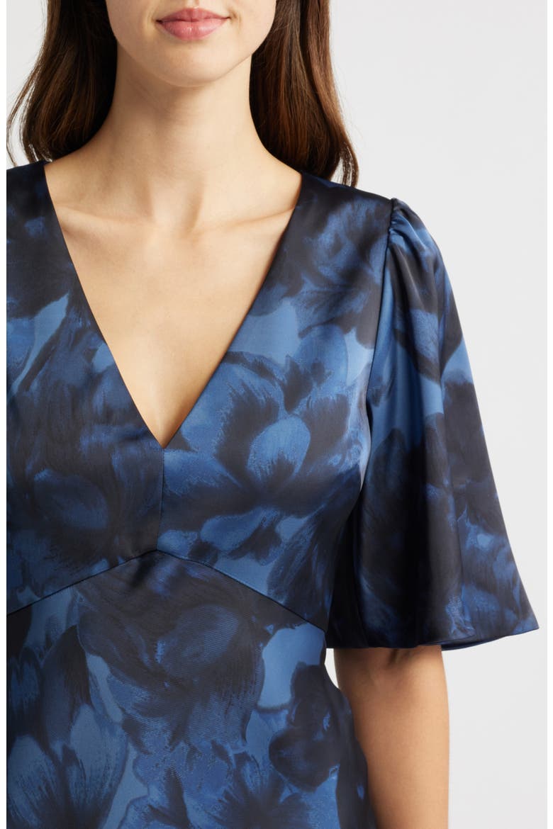 Mae Floral Print Satin Crepe Trumpet Gown, Alternate, color, DEEP OCEAN BOUQUET