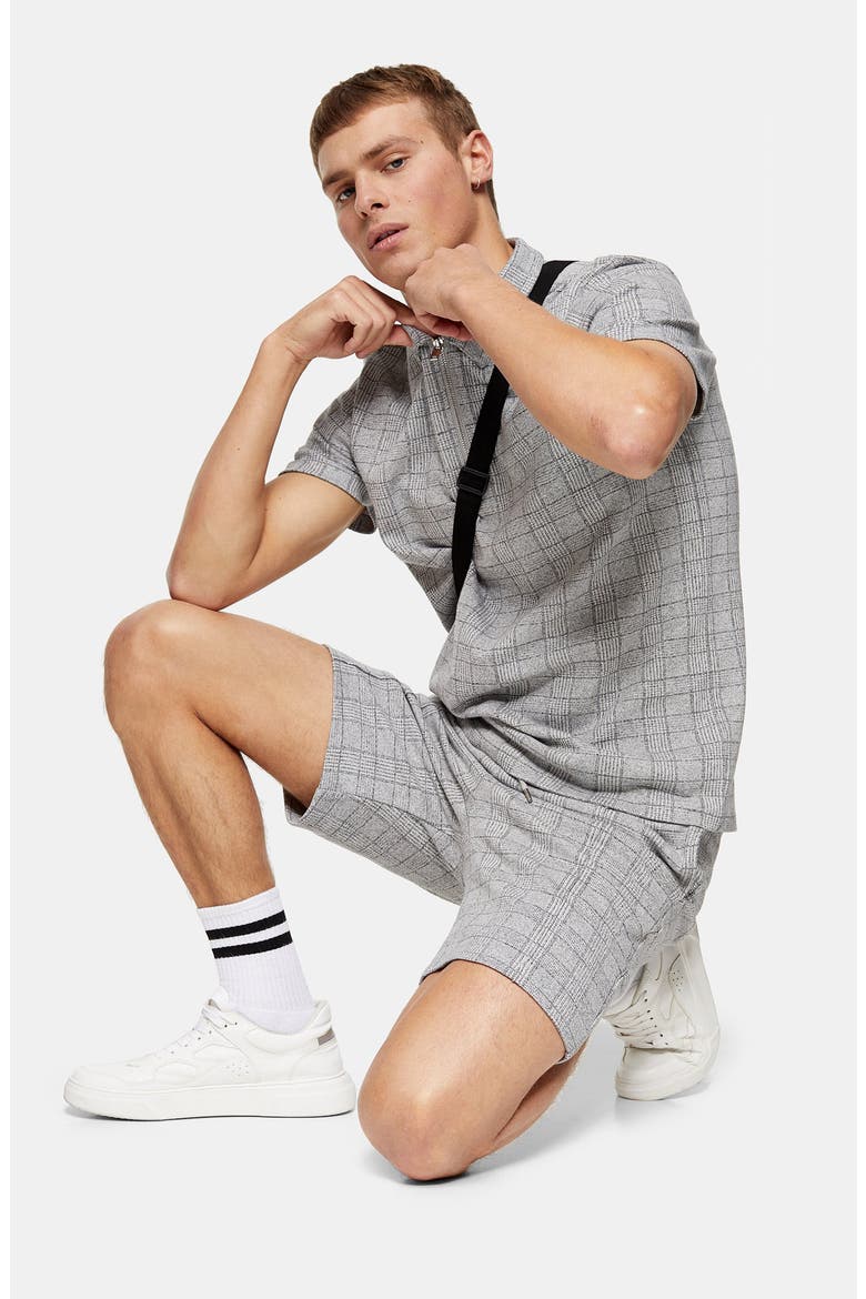 Skinny Fit Glen Plaid Drawstring Shorts, Alternate, color, GREY