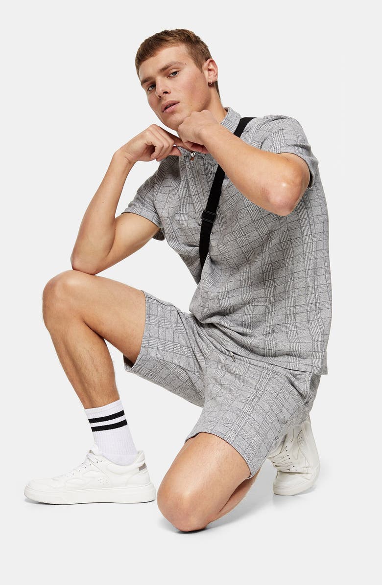 Topman Skinny Fit Glen Plaid Drawstring Shorts, Alternate, color, 