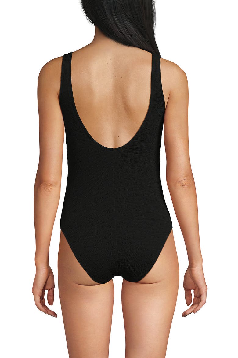 Womens Boucle Square Neck Scoop Back One Piece Swimsuit, Alternate, color, Black