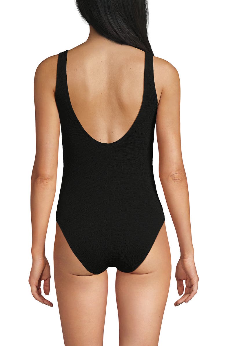 Lands' End Womens Boucle Square Neck Scoop Back One Piece Swimsuit, Alternate, color, Black