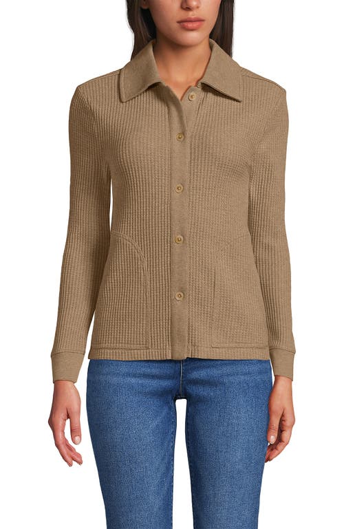 Lands' End Waffle Relaxed Long Sleeve Shirt Jacket In Neutral