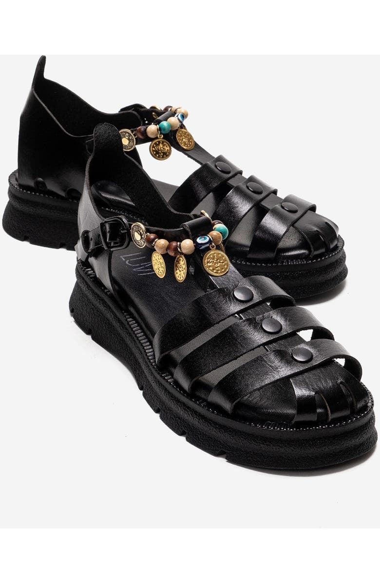 Forever & Always Shoes Solis Leather Beaded Sandal, Main, color, Black