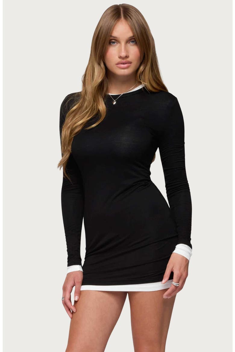 Norah Long Sleeve Minidress, Alternate, color, BLACK-AND-WHITE