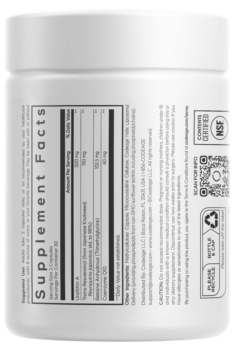 Liposomal Urolithin A + Resveratrol & CoQ10 Supplement, Alternate, color, White