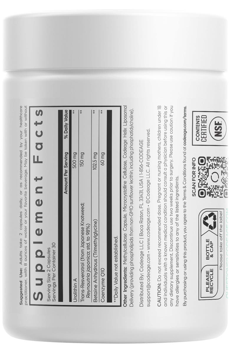 Codeage Liposomal Urolithin A + Resveratrol & CoQ10 Supplement, Alternate, color, White
