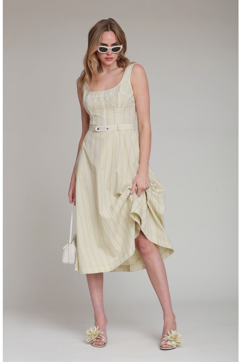 Bustier Gingham Stripe Sundress, Alternate, color, AVOCADO GINGHAM