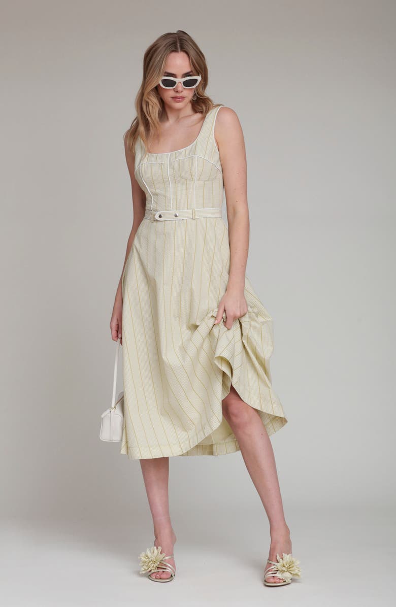 Avec Les Filles Bustier Gingham Stripe Sundress, Alternate, color, Avocado Gingham