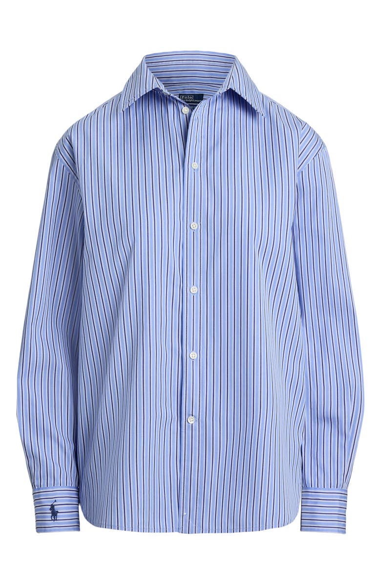 Polo Ralph Lauren Stripe Oversize Button-Up Shirt, Alternate, color, 1904 Light Blue/ Navy Multi