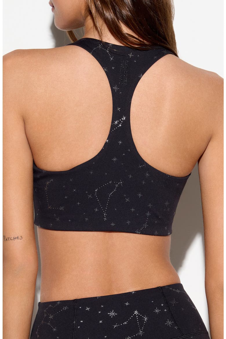 Frankie Zodiac Print Racerback Sports Bra, Alternate, color, BLACK