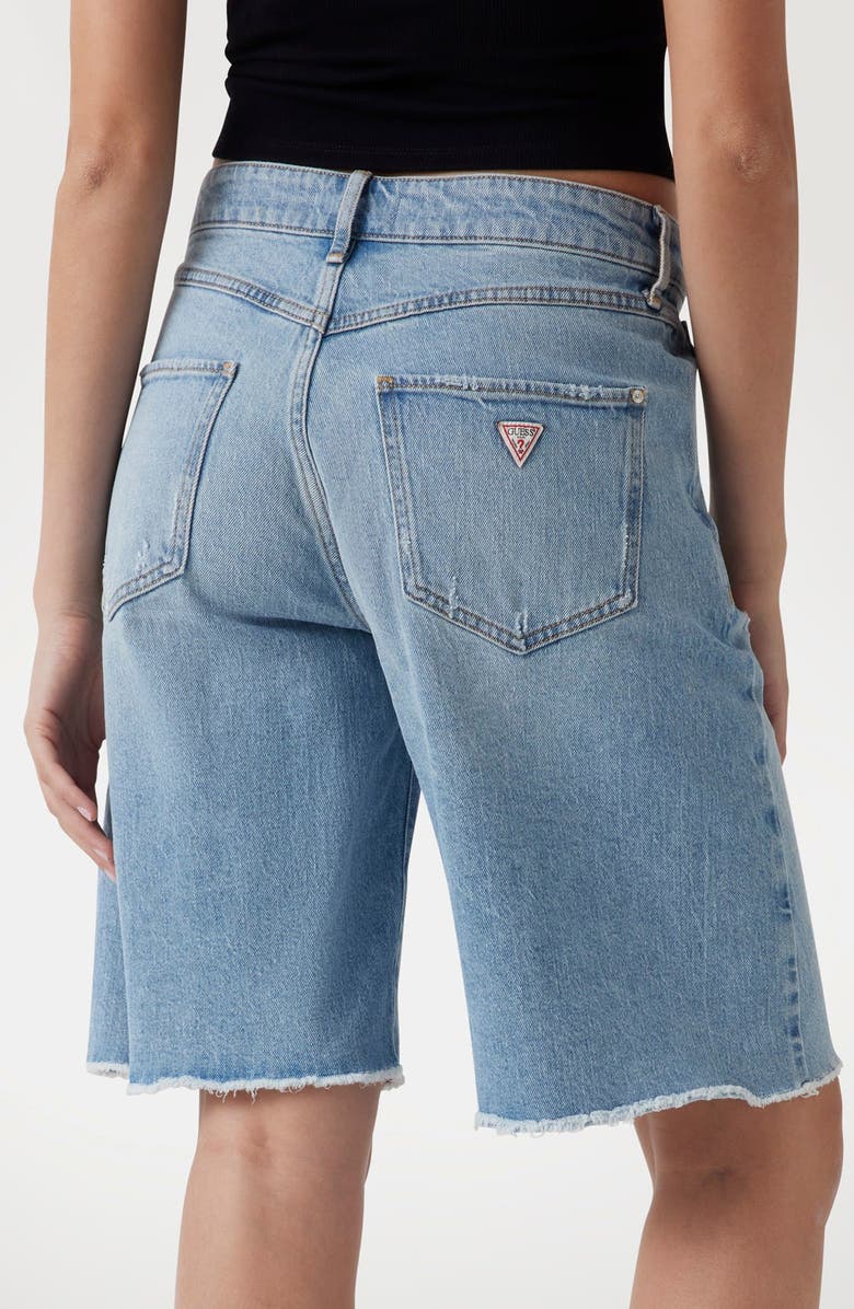 GUESS Kai Fray Hem Wide Leg Denim Bermuda Shorts, Alternate, color, 