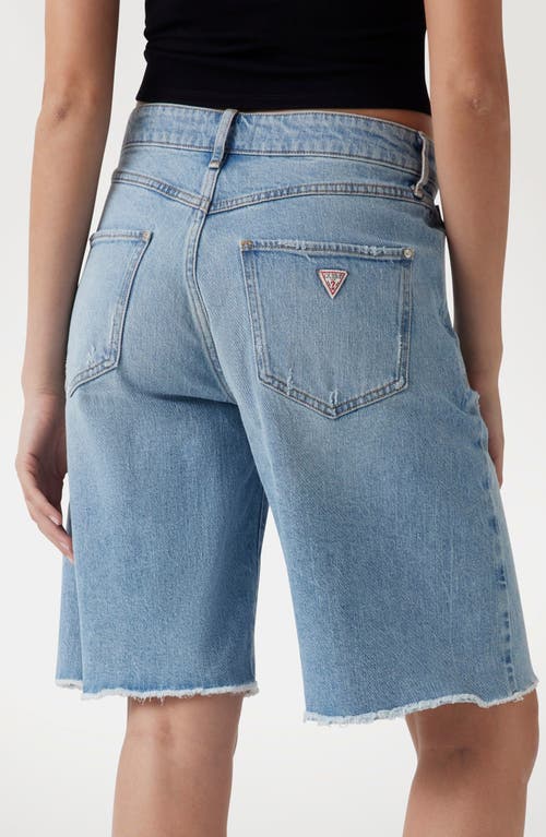 GUESS GUESS KAI FRAY HEM WIDE LEG DENIM BERMUDA SHORTS 