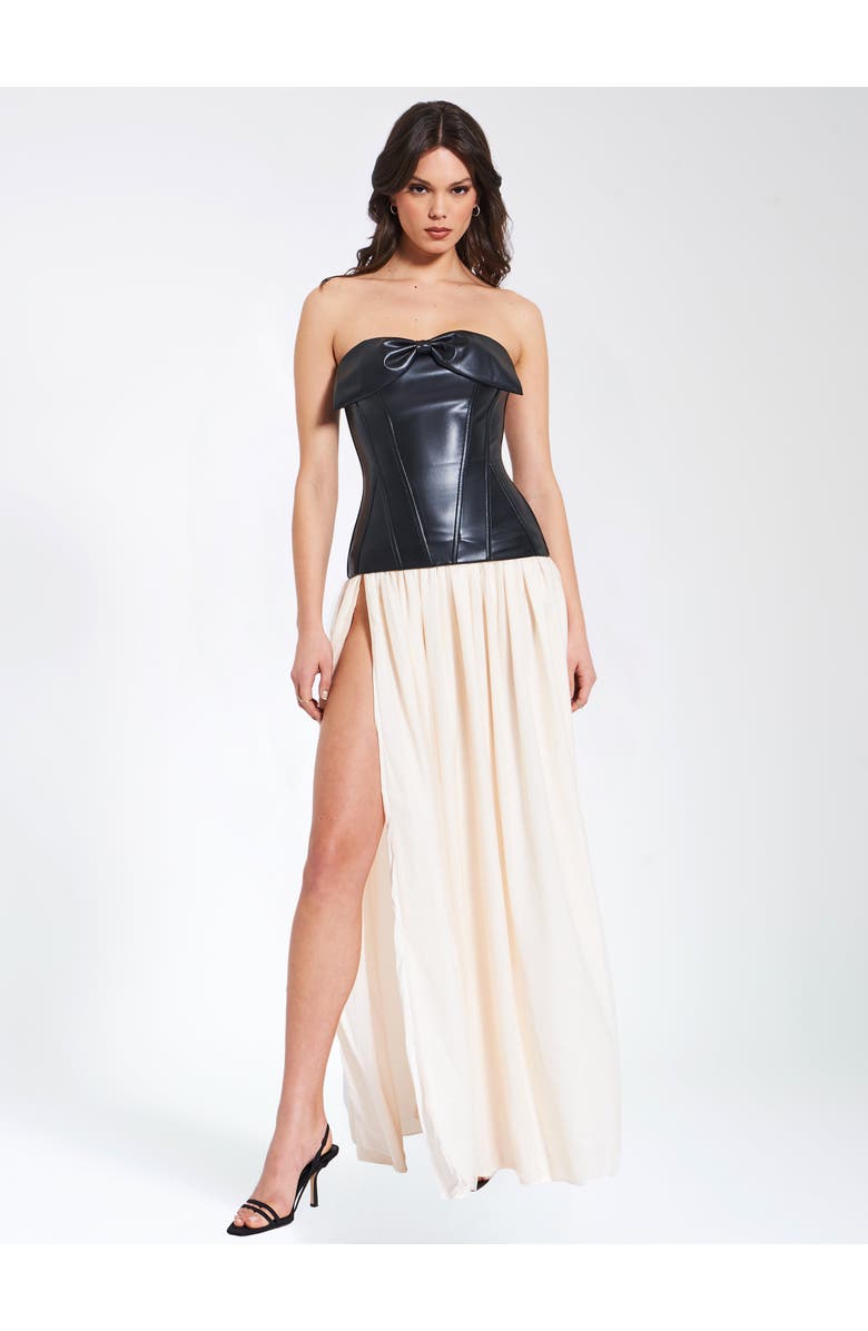 Miss Circle Maayan Vegan Leather Corset High Slit Drop Waist Maxi Dress, Alternate, color,