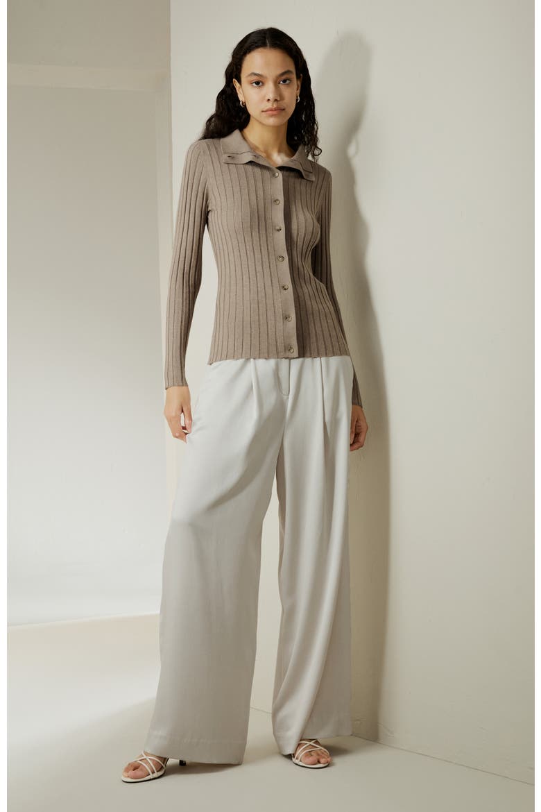 Women's Ribbed Silk-Cashmere Blend Cardigan, Alternate, color, Brown