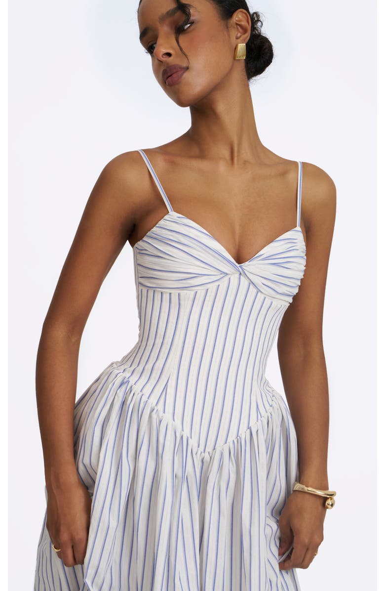Miss Circle Olea Striped Cotton Poplin Ruched Midi Dress, Alternate, color, Sky Blue