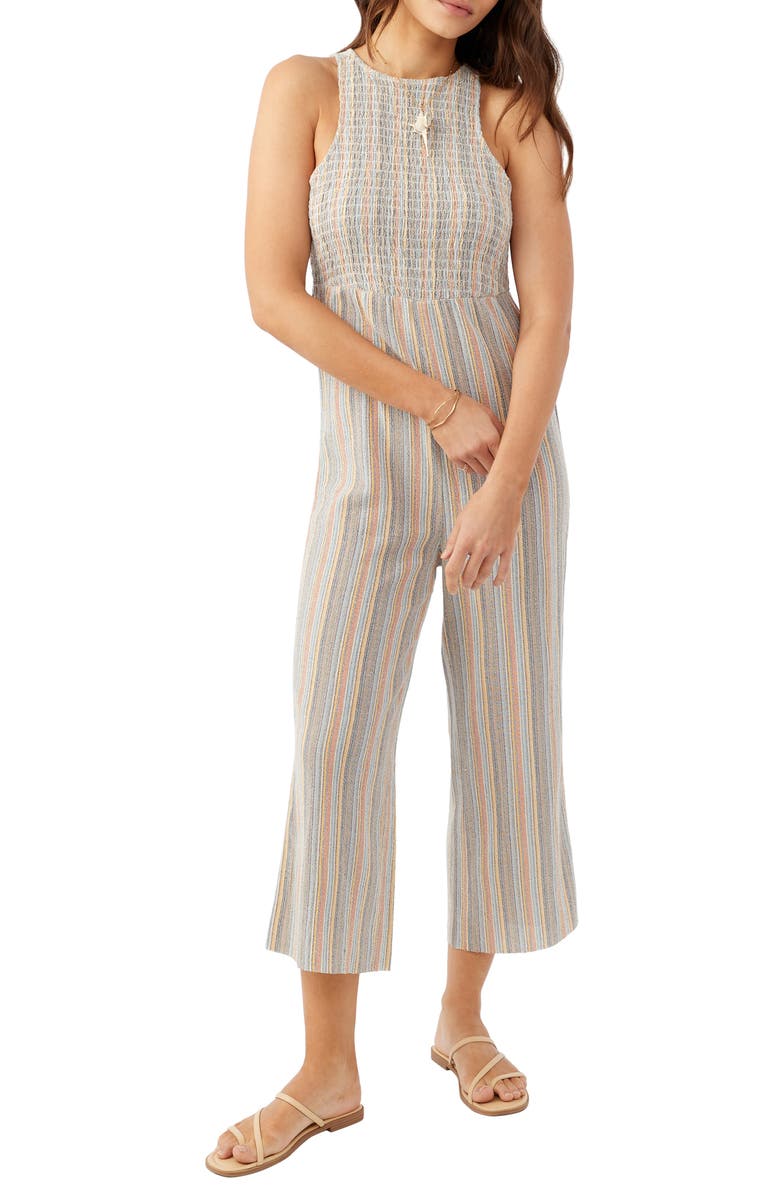 O'Neill Dellora Stripe Smocked Jumpsuit, Alternate, color, 