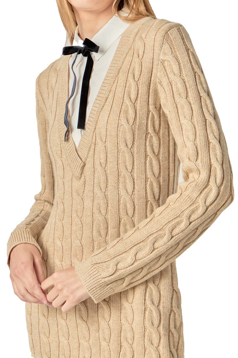 Mixed Media Cable Stitch Long Sleeve Sweater Dress, Alternate, color, OATMEAL