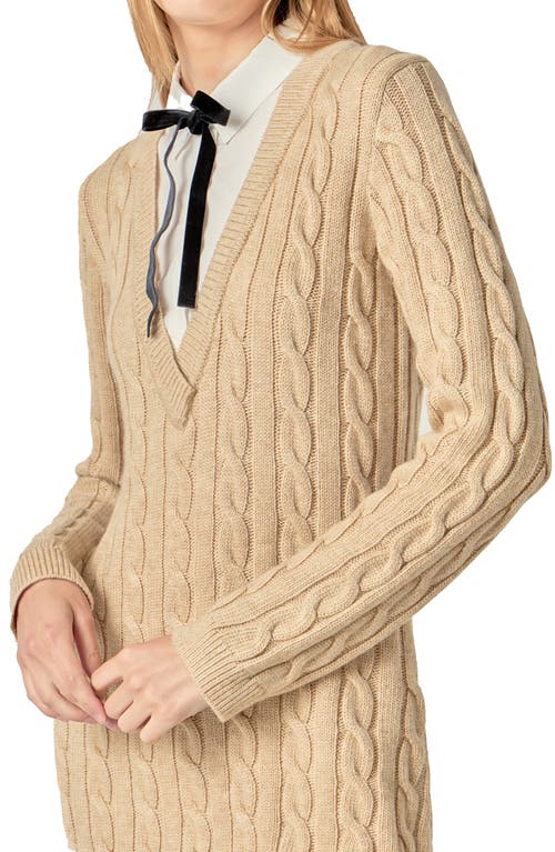 English Factory Mixed Media Cable Stitch Long Sleeve Sweater Dress In Gray