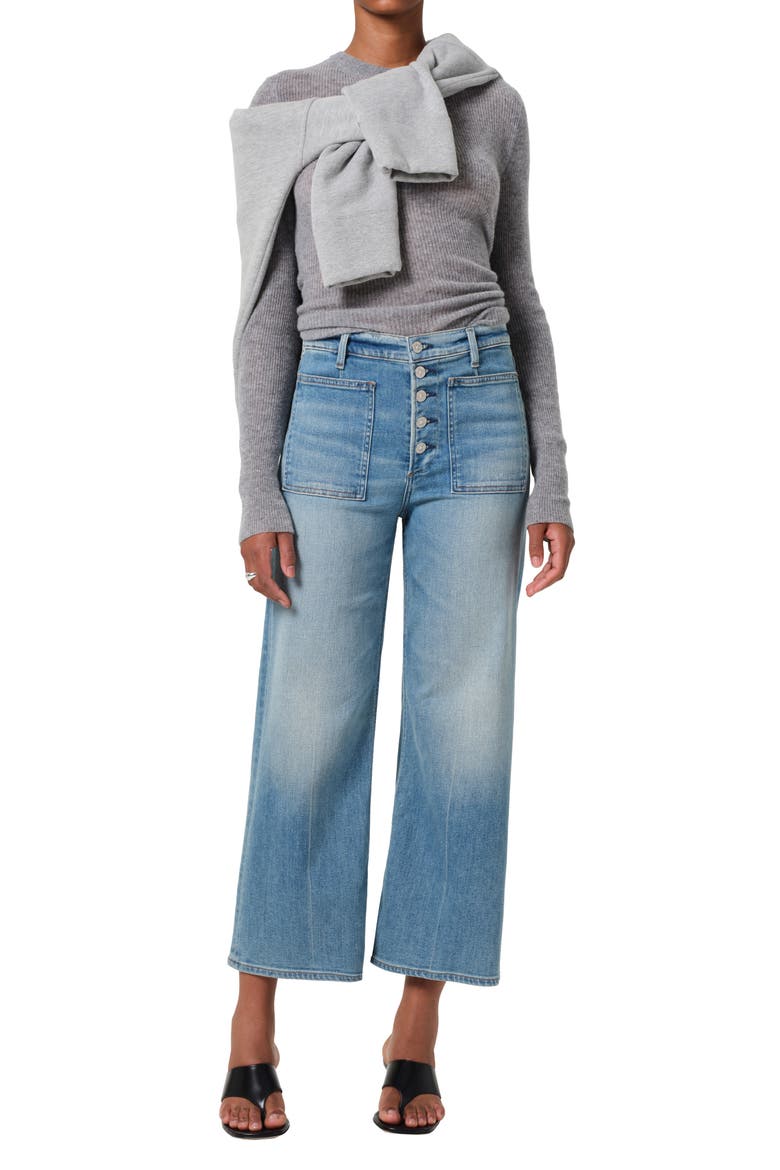 Lyra Exposed Button High Waist Crop Wide Leg Jeans, Alternate, color, SPLENDOR (MD INDIGO)
