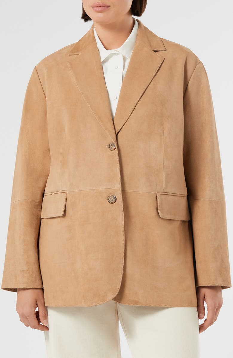 Marina Rinaldi Olivi Suede Blazer, Main, color, Beige