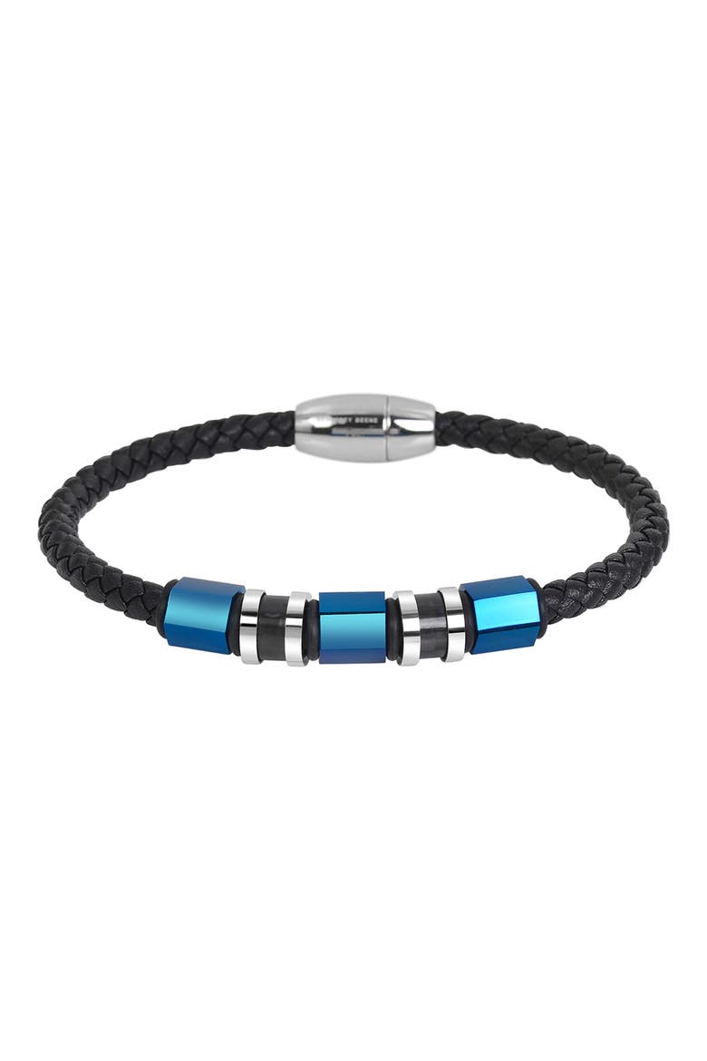 Men's Stainless Steel Ornaments Leather Bracelet, Main, color, BLUE