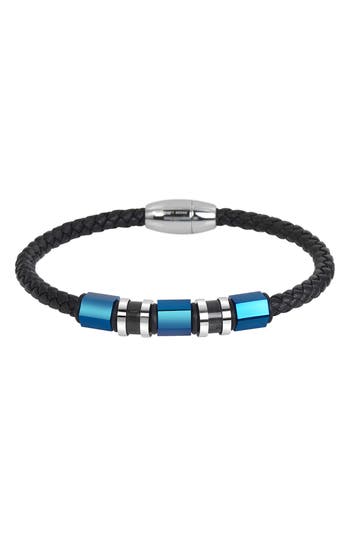Geoffrey Beene Stainless Steel Ornaments Leather Bracelet