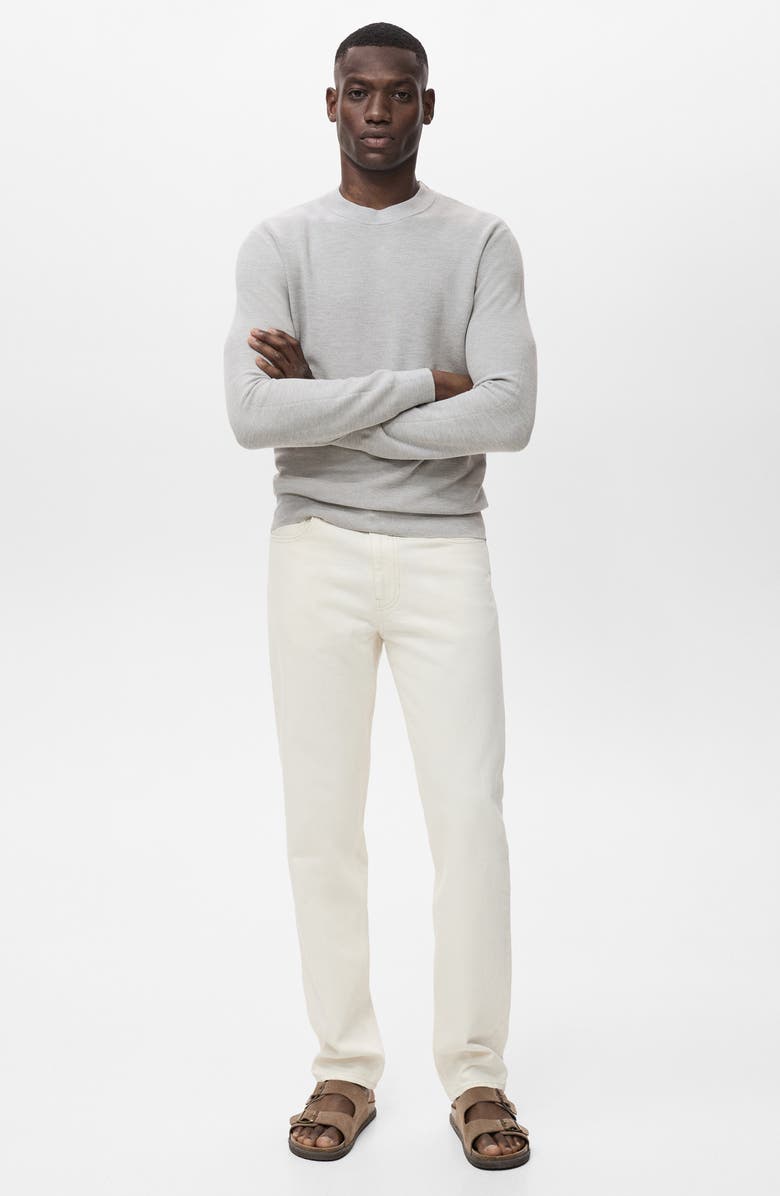 MANGO Crewneck Piqué Sweater, Alternate, color, Medium Heather Grey