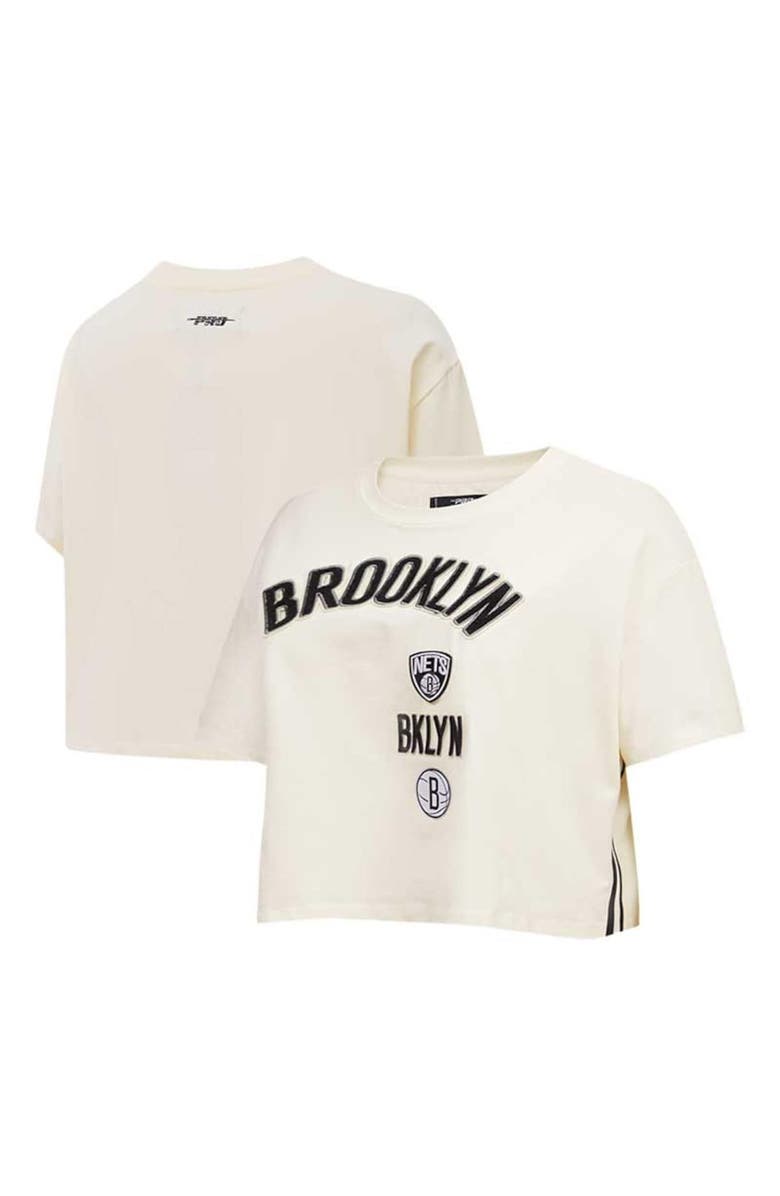 PRO STANDARD Women's Pro Standard Cream Brooklyn Nets Retro Classic Cropped Boxy T-Shirt, Main, color,