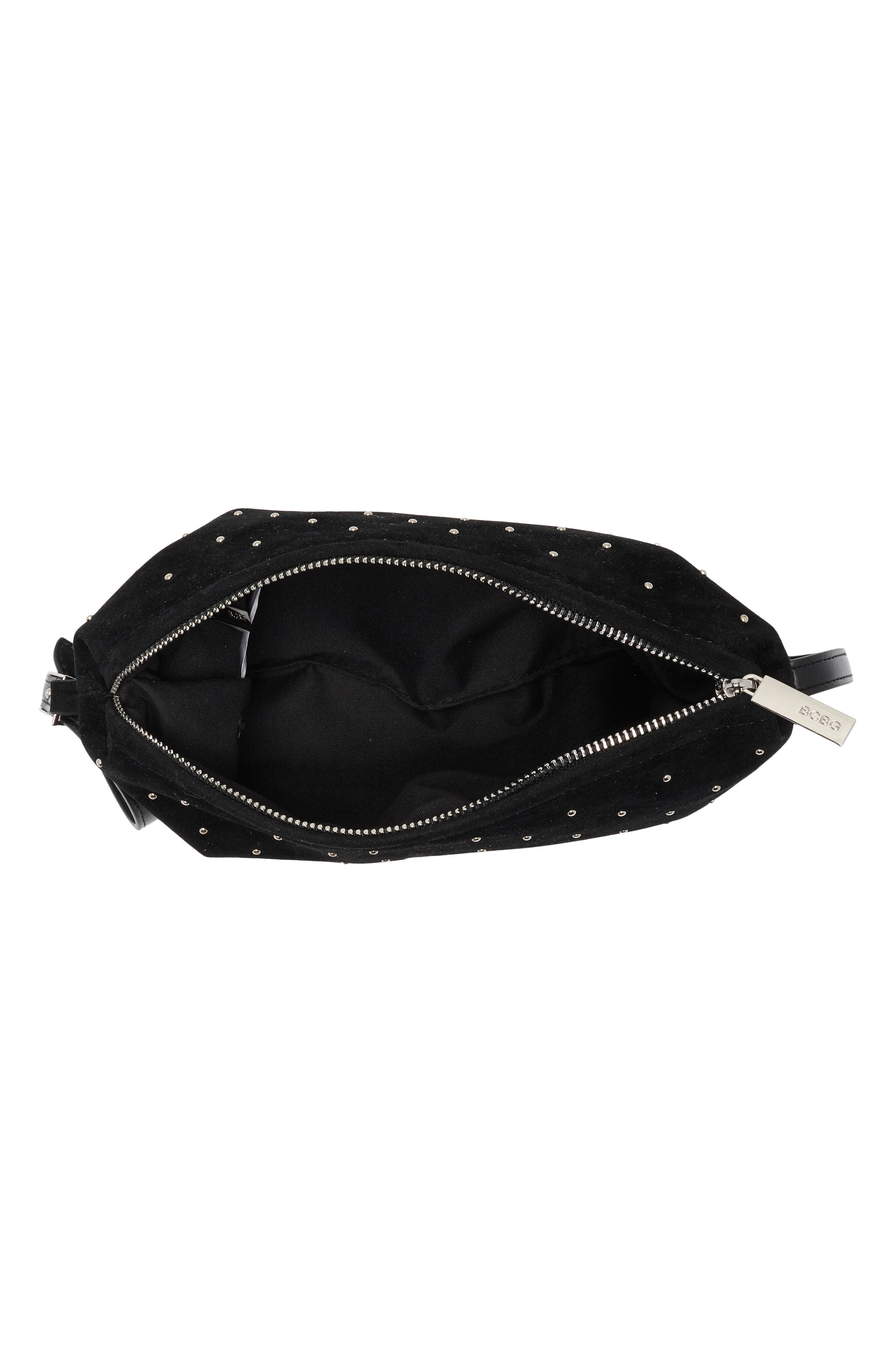 Studded Faux Suede Hobo, Alternate, color, BLACK