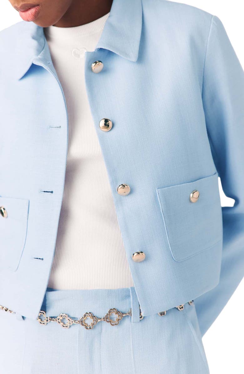 maje Short single-breasted jacket, Alternate, color, Blue Sky
