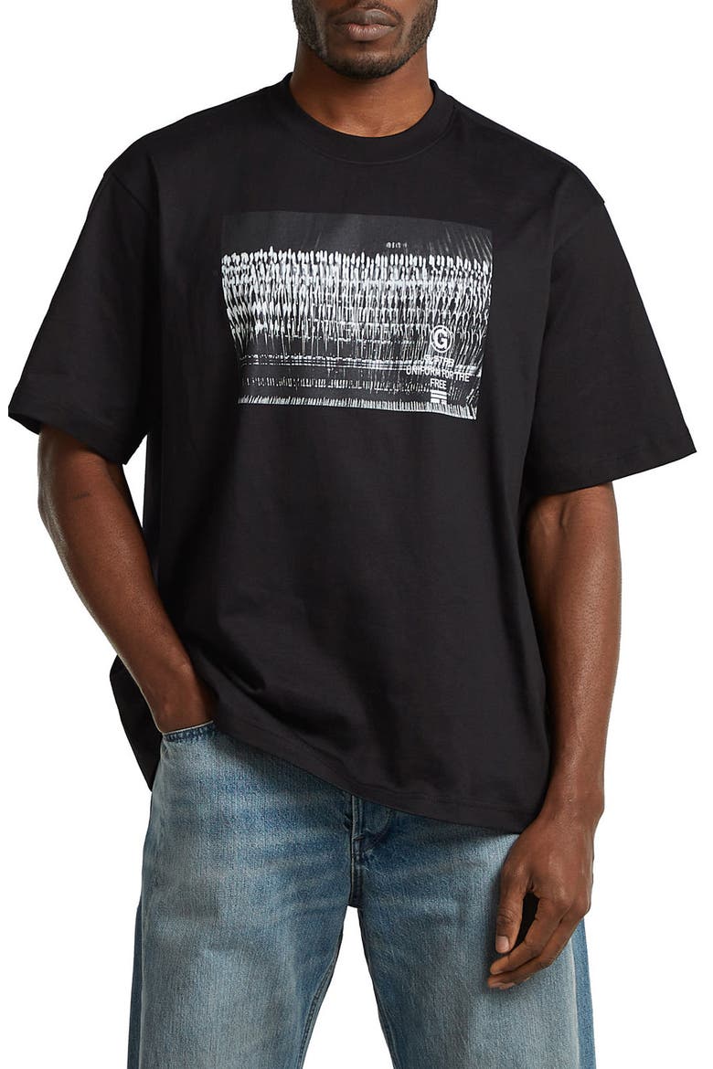 Loose Fit Photo Print Organic Cotton Graphic T-Shirt, Main, color, DARK BLACK