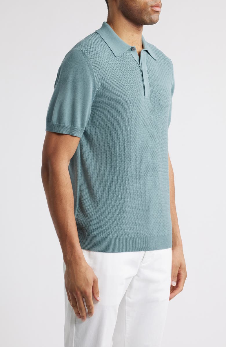Canali Short Sleeve Textured Cotton & Modal Polo Sweater, Alternate, color, 
