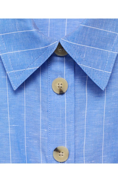 Mango Pinstripe Sleeveless Cotton & Linen Blend Shirtdress In Blue
