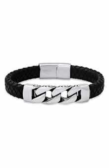 HMY JEWELRY Chunky Curb Link Braided Leather Bracelet
