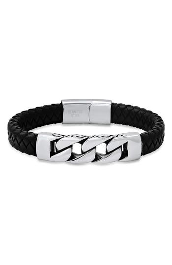 Hmy Jewelry Chunky Curb Link Braided Leather Bracelet
