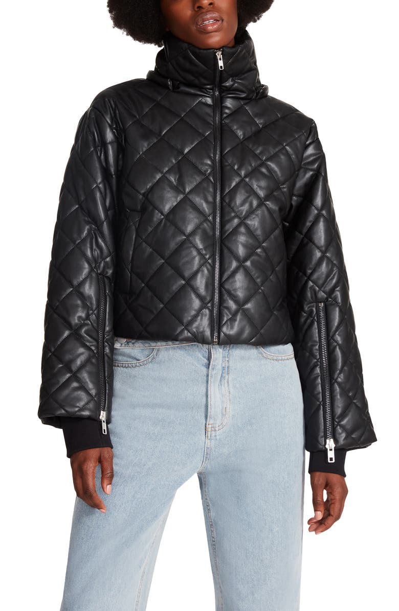 Steve Madden Hayle Quilted Faux Leather Puffer Jacket, Main, color,