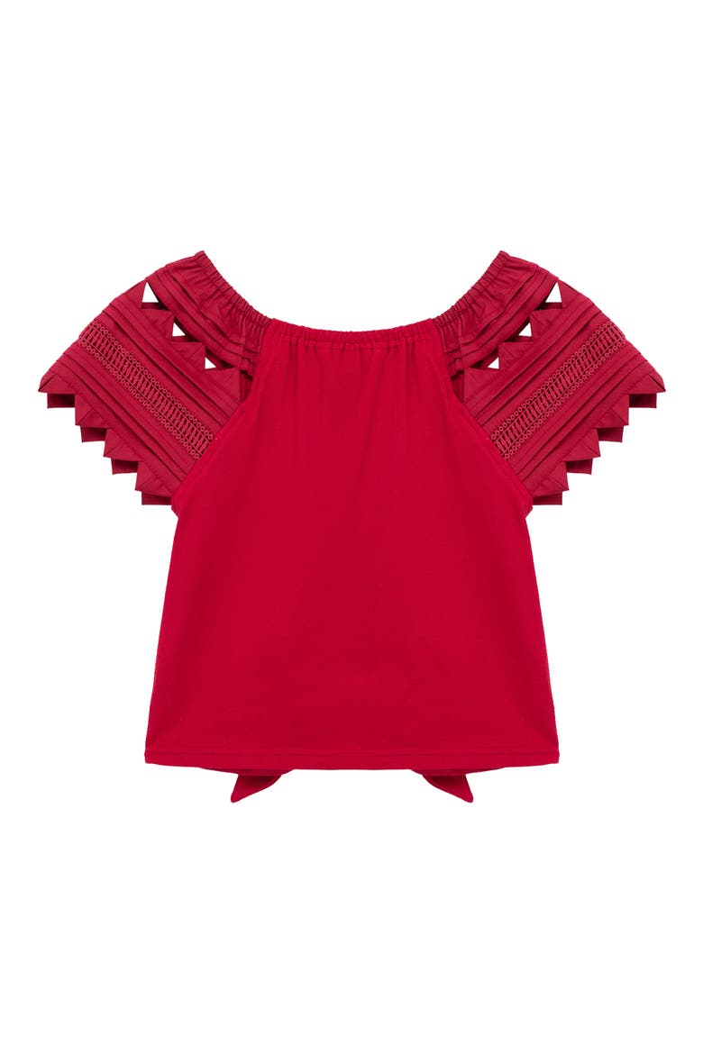 Kids' Embroidered Sleeve Top, Alternate, color, RED