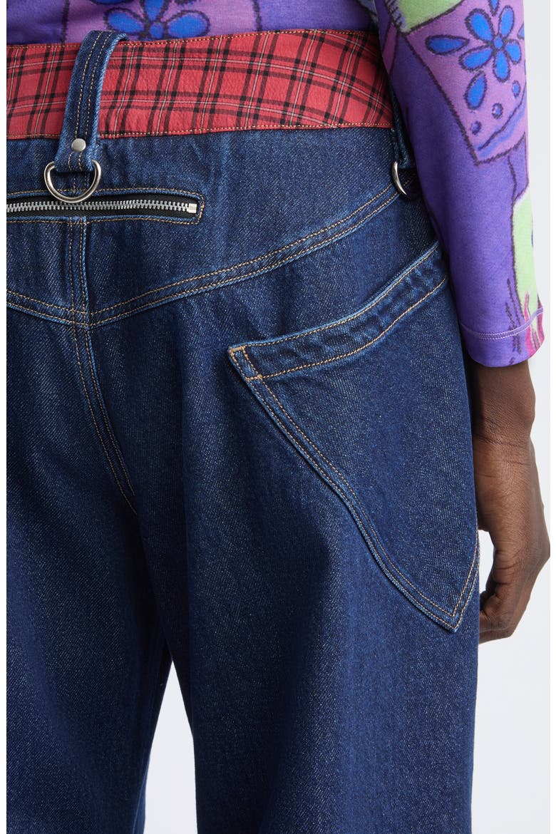 High Waist Plaid Apple Bottom Wide Leg Jeans, Alternate, color, DENIM
