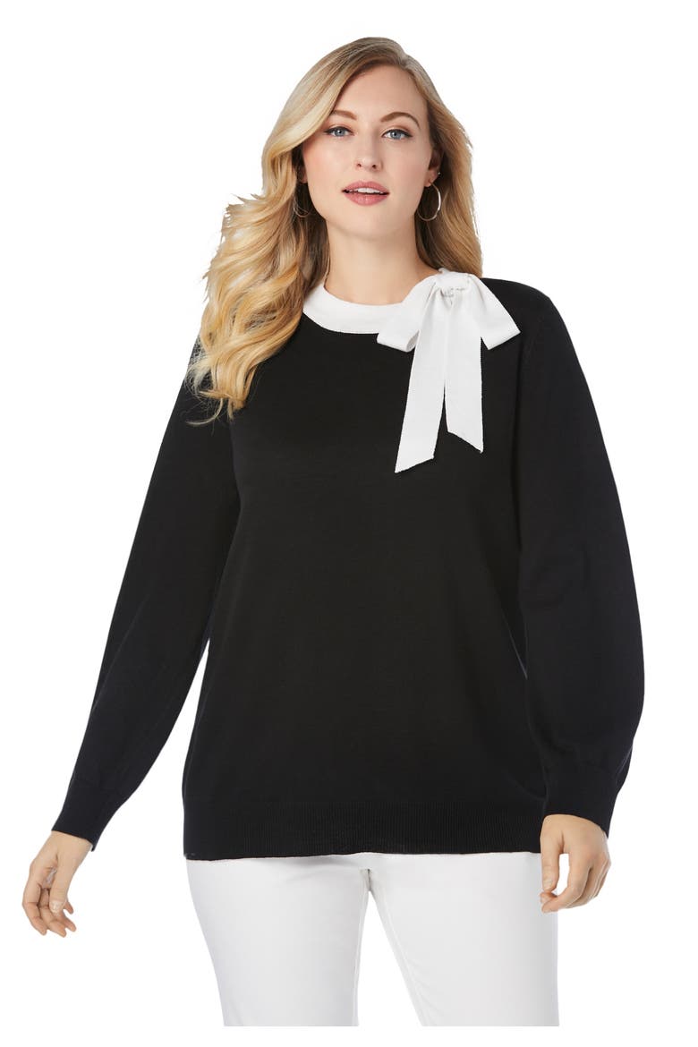 Tie Neck Sweater, Main, color, BLACK