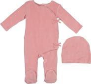 Manière Wrap Front Cotton Blend Velour Footie & Beanie Set