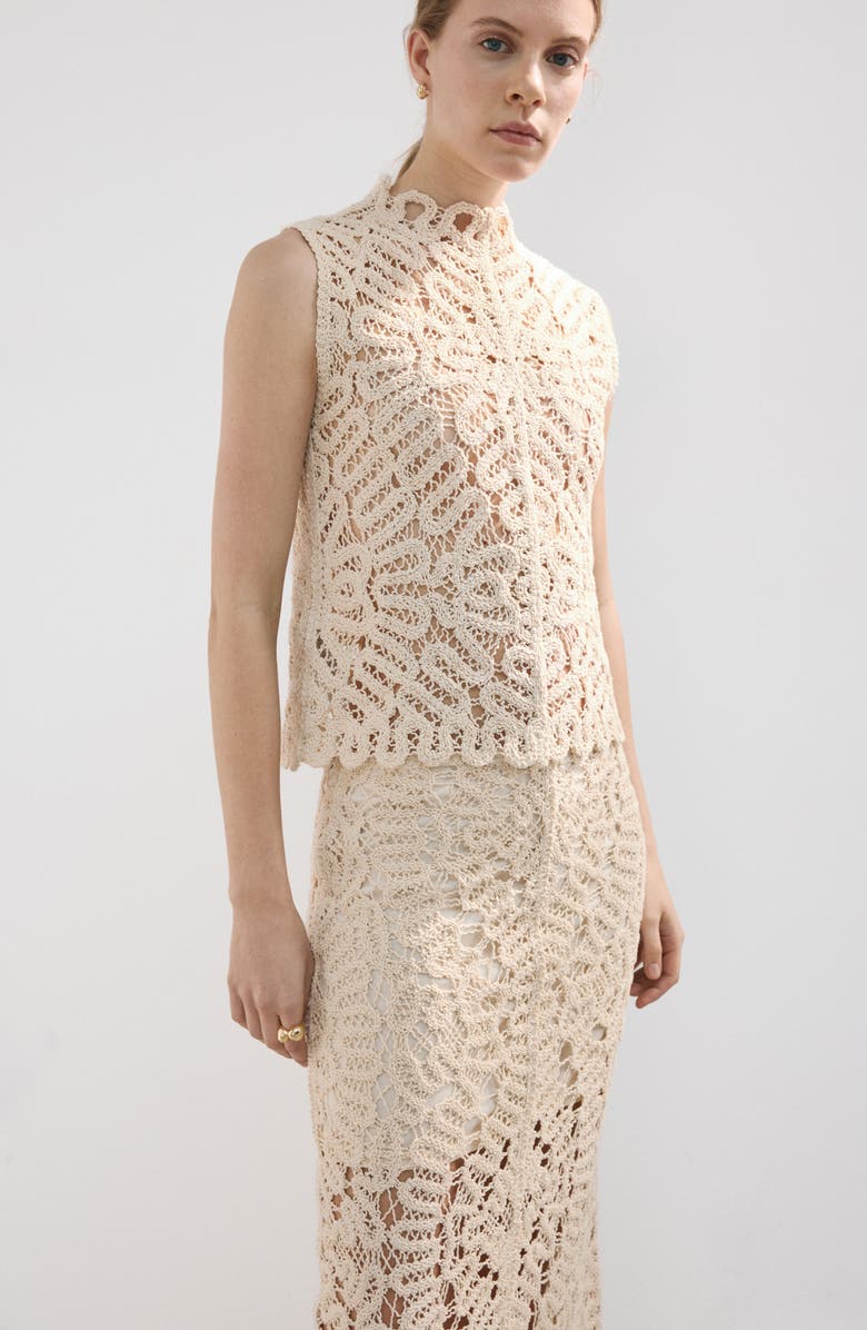 MANGO Chunky Stitch Cotton Blend Skirt, Alternate, color, Sand