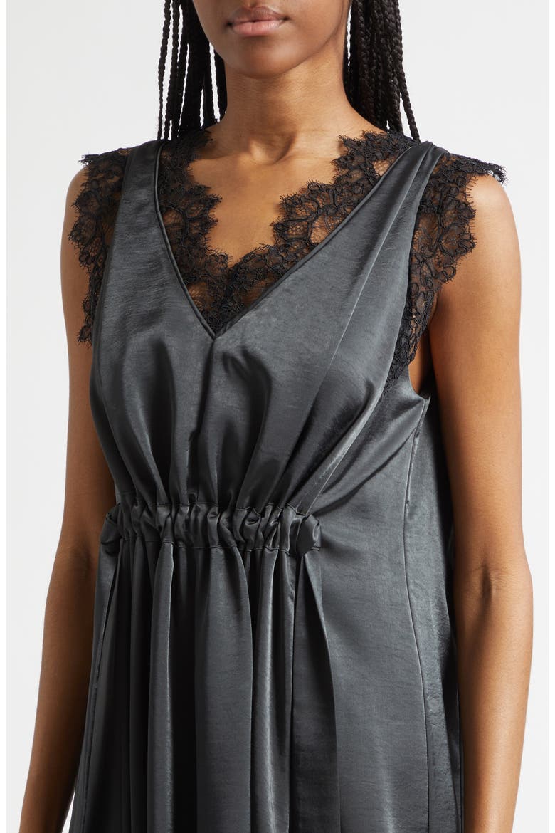 Lace Detail Satin Dress, Alternate, color, SLATE