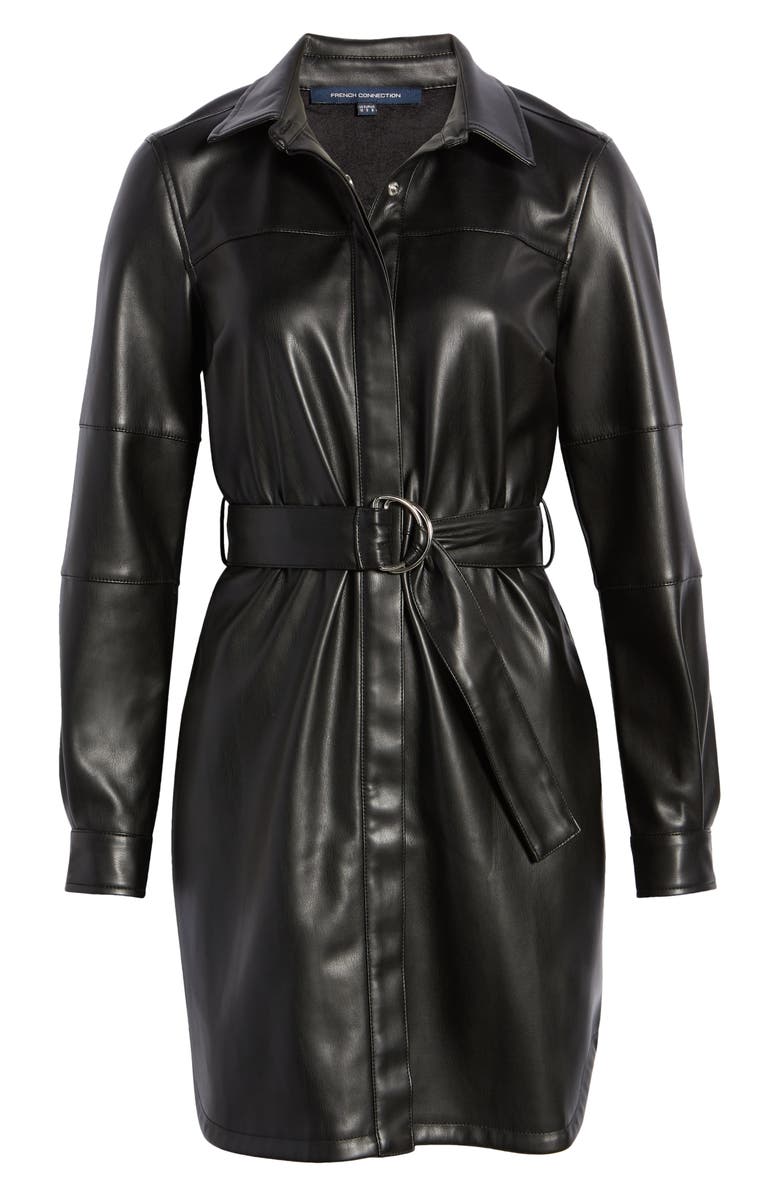 French Connection Long Sleeve Faux Leather Shirtdress, Alternate, color, 
